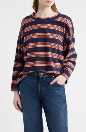 The Great. Field Stripe Relaxed Fit Cotton T-Shirt in Scout Stripe at Nordstrom, Size 0