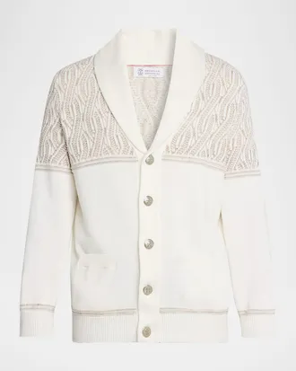 Brunello Cucinelli Men & apos;s Cotton Cable Knit Shawl Cardigan