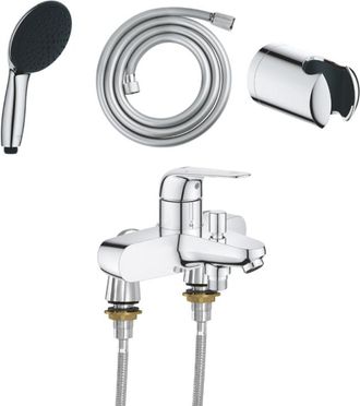 GROHE Mezclador Mec&aacute;nico De Ba&ntilde;o Grohe Swift Con Racores De Conexi&oacute;n Idroflex + Teleducha Start De 2 Chorros + Flexo + Soporte
