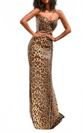 Portia & Scarlett Strapless Sequin Gown In Leopard