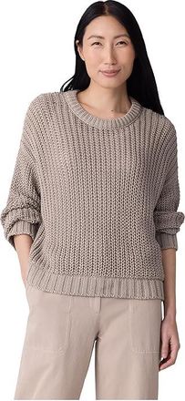 Eileen Fisher Peruvian Organic Cotton Cord Crew Neck Sweater Womens Sweater Wheat : LG