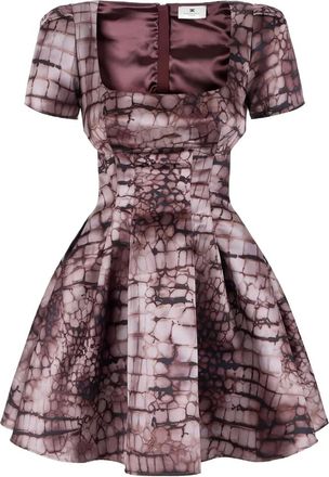 Elisabetta Franchi U-neck alligator-patterned mini dress - women - Polyester - 40 - Brown