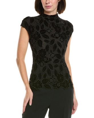 Gracia Floral Lace Front Mock Neck Top
