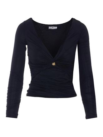 Elisabetta Franchi Black Rouches Top