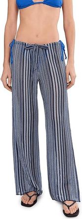 BECCA by Rebecca Virtue Seaside Crochet Knit Split Leg Pants Womens Swimwear Lapis : MD, Polyester