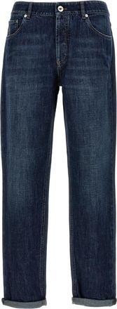 Brunello Cucinelli Blue Logo Embroidery Jeans