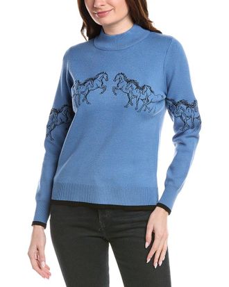 T Tahari Horse Embroidery Sweater