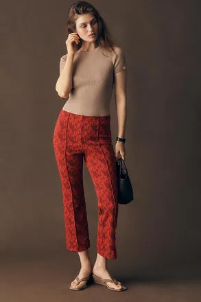 Maeve Poppy Jaquard Kick-Flare Pull-On Pants