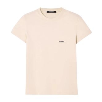 Jacquemus Tops, Dames, Beige, XS, Katoen, Beige Gros Grain T-Shirt Stijlvol Model