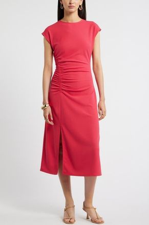Nordstrom Side Ruched Knit Midi Dress in Red Jazzy at Nordstrom, Size Xx-Small