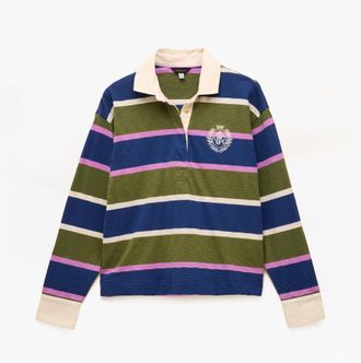 Joules Lara Slub Womens Rugby Shirt Green - Multicolour Cotton - Size 10 UK