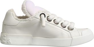 Dolce & Gabbana White Leather Shearling Fur Low Top Sneakers Mens Shoes