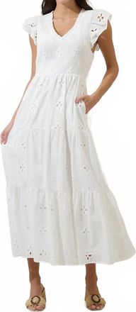 Sugarlips Kinna Eyelet Sunfire Tiered Midi Dress In White