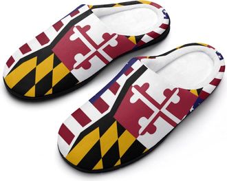 Generic U.S.A. And Maryland State Flag Funny Mens Cotton Slippers Soft Non-Slip Rubber Sole House Slipper Indoor Outdoor