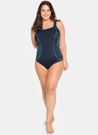 Sheego Badeanzug SHEEGO, Damen, Gr. 40, Cup B, blau (nachtblau), Polyamid, Badeanz&uuml;ge Badeanzug