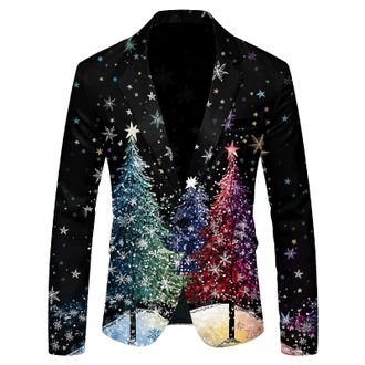 Generic Mens ChristmasBlazer Festive Holiday Xmas Jacket Casual Christmas Printed Suit Button Long Sleeve Jackets DinnerBlazer Men Xmas Costume Party Outfit T