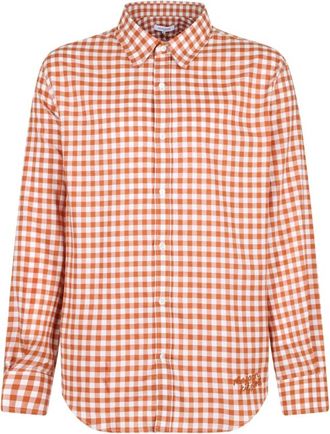 Maison Kitsun&eacute; Overhemden, Heren, Veelkleurig, L, Katoen, Gingham Check Shirt met Fox Motif
