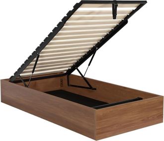 Sweeek Cama con caj&oacute;n y somier de l&aacute;minas 90x190cm, decoraci&oacute;n madera, nogal