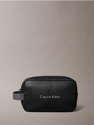 Calvin Klein Mens Embossed Monologo Dopp Kit - Black