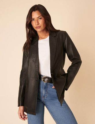 Nobody's Child Black Leather Boyfriend Blazer