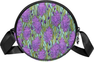 Generic Circle Crossbody Bag for Women, Lavender Purple Painted Small Sling Bag Daypack with Zipper Adjustable Shoulder Straps Casual Ladies Girls Round Purse