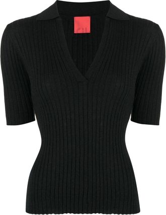 Cashmere in Love Summer V-neck knit polo - women - RWS Wool/Cashmere - M - Black