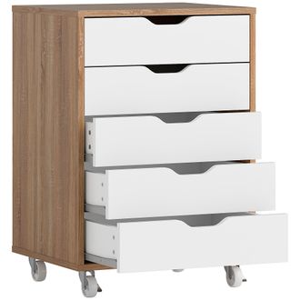 Vinsetto Mobile Filing Cabinet - 5-drawer File Cabinet with Wheels - Oak | TJ Hughes