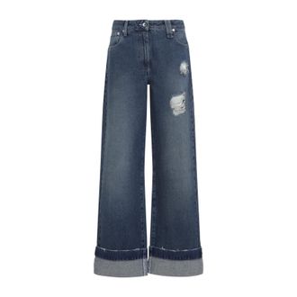 Simone Rocha Womens Distressed Straight Leg Jeans - Medium Blue Cotton - Size EU 36 (Womens)