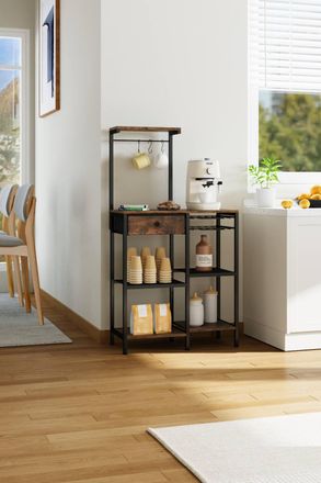 Living and Home Black Mini Fridge Stand with Wine Rack and Power Socket