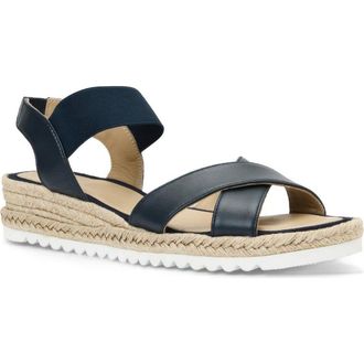 Aquatalia Almeria Weatherproof Slingback Espadrille Platform Wedge Sandal in Navy Leather at Nordstrom, Size 12