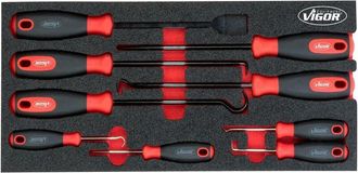 Vigor Hook and scraper set - V5070 - l x w x h: 393 mm x 188 mm x 35 mm - Numero utensili: 9