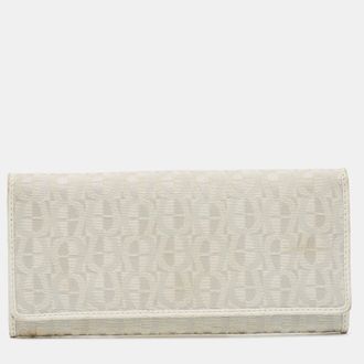 Aigner Off White Monogram Canvas And Leather Flap Continental Wallet