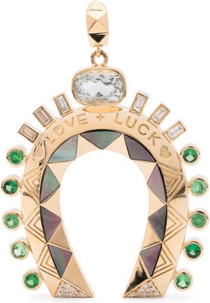 Harwell Godfrey 18K Yellow Gold Horseshoe Pendant - Womens - Tsavorite/Mother Of Pearl/Green Amethyst/Diamond