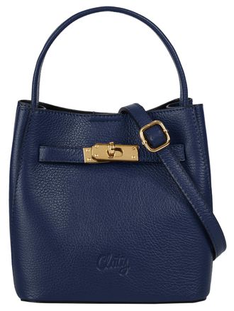 Cluty Umh&auml;ngetasche CLUTY, Damen, Gr. B/H/T: 18cm x 19cm x 13cm onesize, blau, Leder, leicht gl&auml;nzend, unifarben, Taschen Umh&auml;ngetasche, echt Leder, Made in