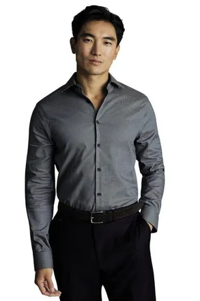 CHARLES TYRWHITT Non-Iron Stretch Texture Circle Shirt in Charcoal at Nordstrom, Size 16 X 33