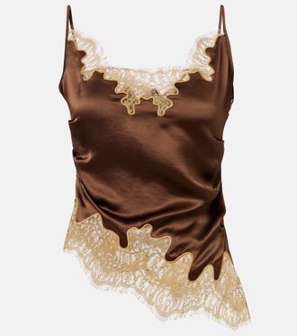 Jacques Wei Lace-trimmed draped satin camisole