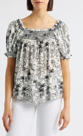 Bobeau Print Peasant Top in Grey/Black Amalfi at Nordstrom Rack, Size X-Large