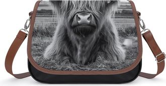 Generic Black And White Highland Cow Small Womens Crossbody Bags Shoulder Handbag with Adjustable Strap for Travel