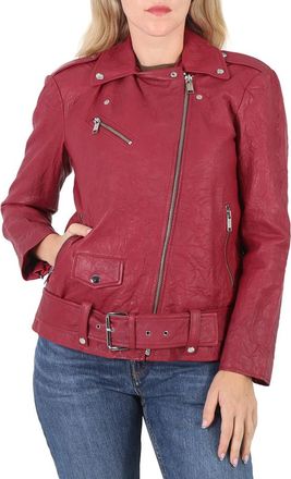 Michael Kors Ladies Crinkled Leather Moto Jacket, Size Medium