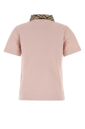 Burberry Womens Check-Collar Piquet Polo Shirt Pink Cotton