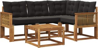 vidaXL Conjunto De Sof&aacute;s De Exterior 5 Uds. Natural Y Negro Vidaxl