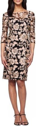 Alex Evenings Soutache Appliqu&eacute; Sheath Dress in Black/Champagne at Nordstrom Rack, Size 16