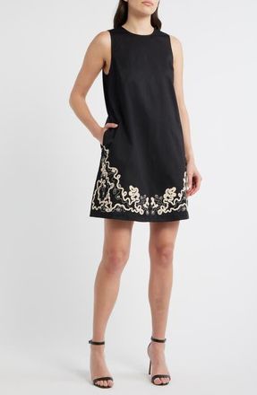 Boss Orange by Hugo Boss Sleeveless Embroidered Hem Cotton Dress in Black at Nordstrom, Size 12