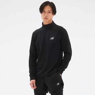 New Balance Mens NB Heat Grid Half Zip in Black Poly Knit, size Small