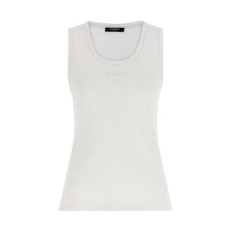 Balmain Paris embroidered jersey tank top - female - Balmain - Sleeveless Tops - White - XS - Tops