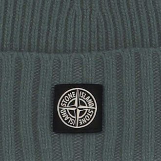 Stone Island Boys Wool Blend Beanie With Logo Light Green Hat