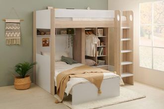 Flair Hampton L Shape Bunk Bed with Wardrobe in White | Size: Single
