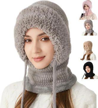 Winter Woen 3 In 1 Knitted Ski Hat With Scarf Neck Warer Fleece