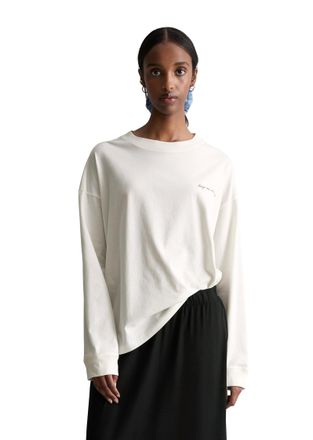 Marc O'Polo Denim Longsleeve MARC OPOLO DENIM, Damen, Gr. XL, silky wei&szlig;, Jersey, Obermaterial: 100% Baumwolle, relaxed fit normal, Rundhals, Shirts Longsleeve, relaxed