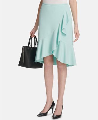 Calvin Klein Ruffled Pencil Skirt In Sea Green